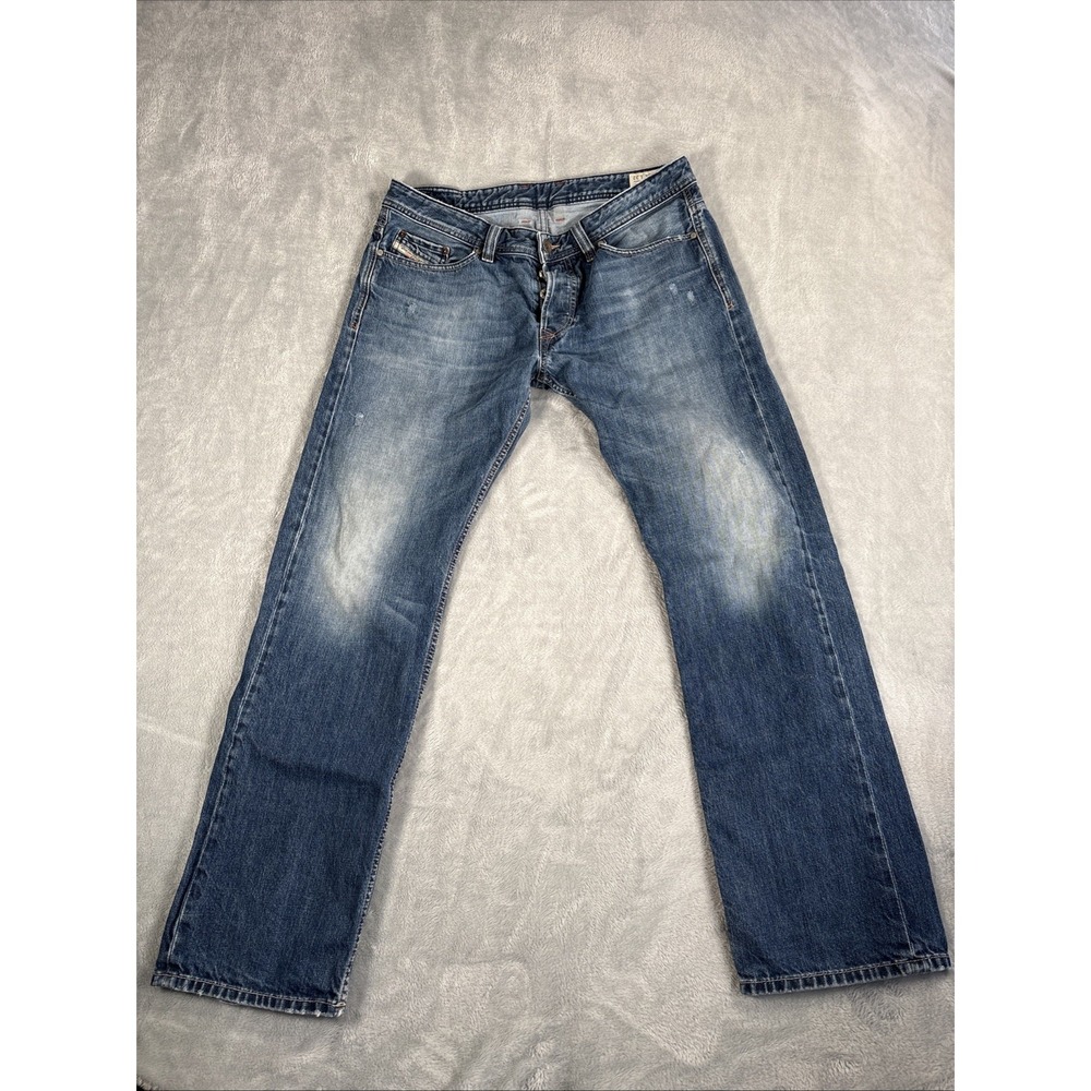 Diesel Viker Jeans Mens 34x32 Blue Straight Distressed Button Fly Wash 0806L - Picture 2 of 15